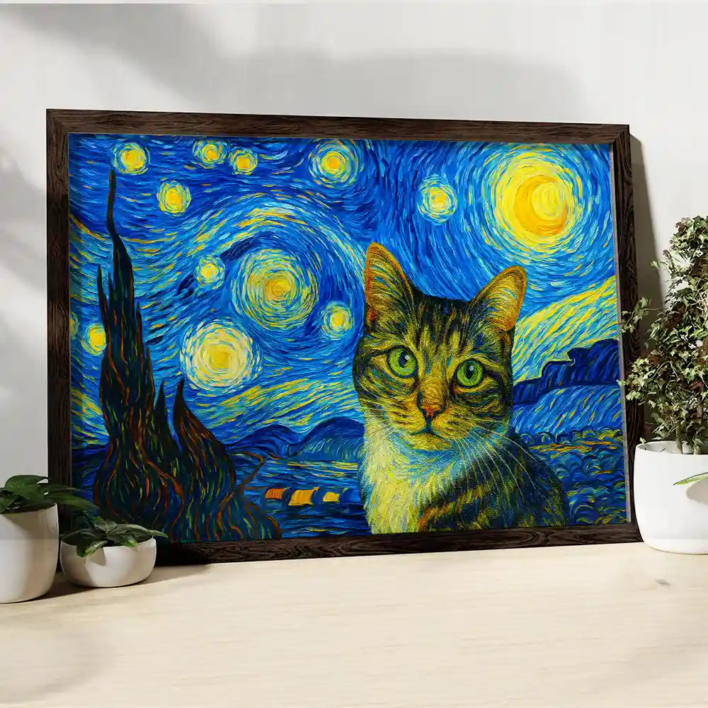 Custom Starry Night Pet Portrait Poster – Personalized Dog & Cat Photo Print