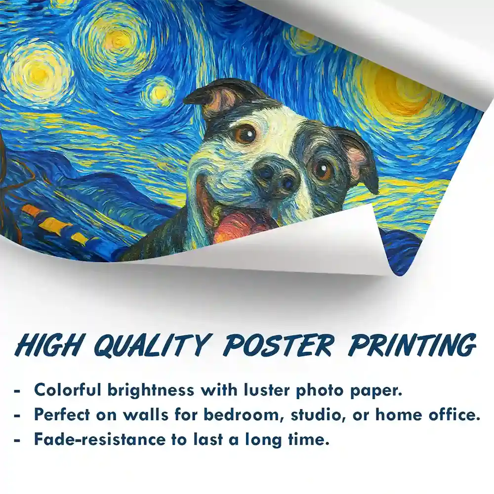 Custom Starry Night Pet Portrait Poster – Personalized Dog & Cat Photo Print