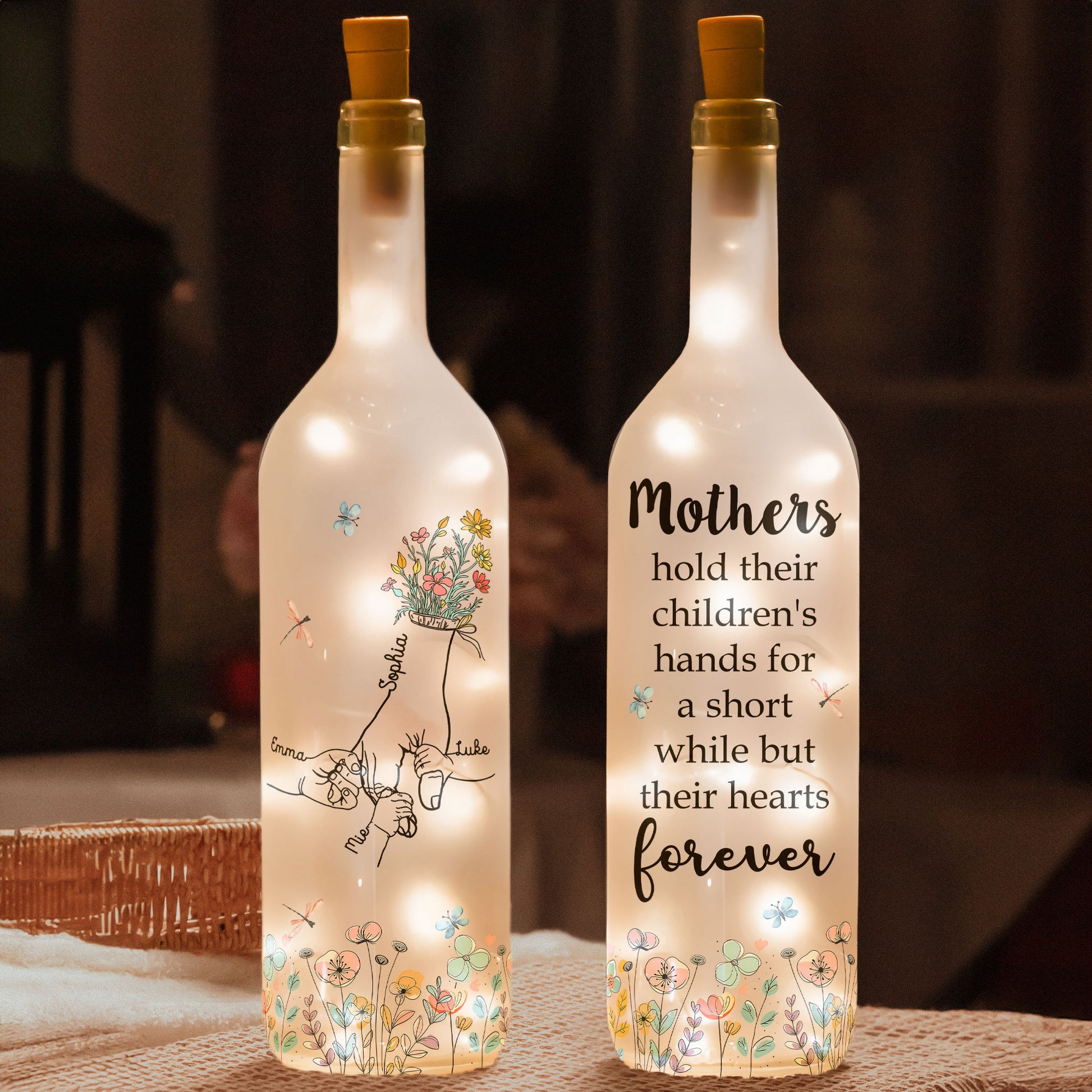 Mom, Mama’s Loving Hands – Custom Engraved Bottle Lamp
