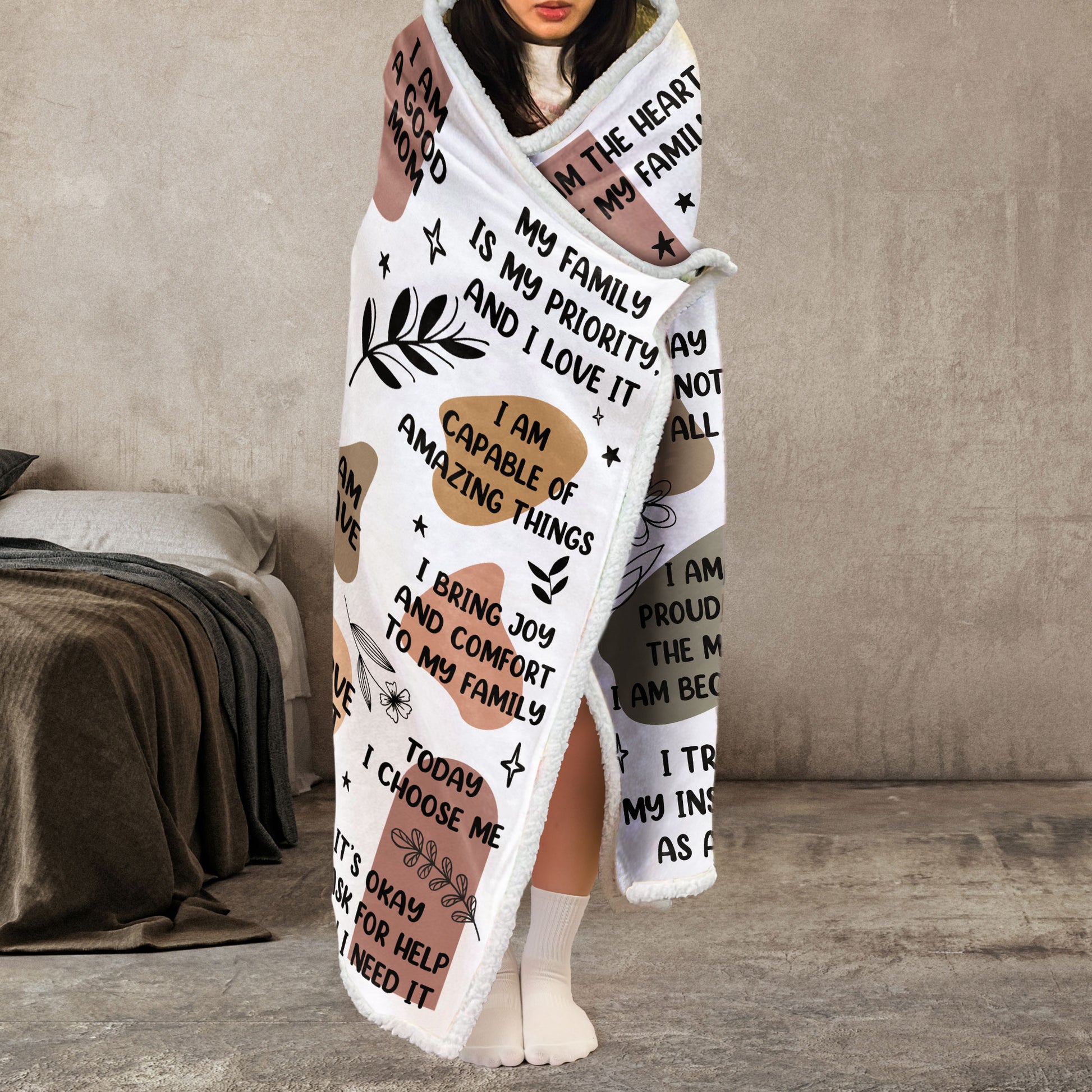 Mom Positive Message Blanket Hoodie – Personalized Birth Gift – Thoughtful Mother’s Day Present