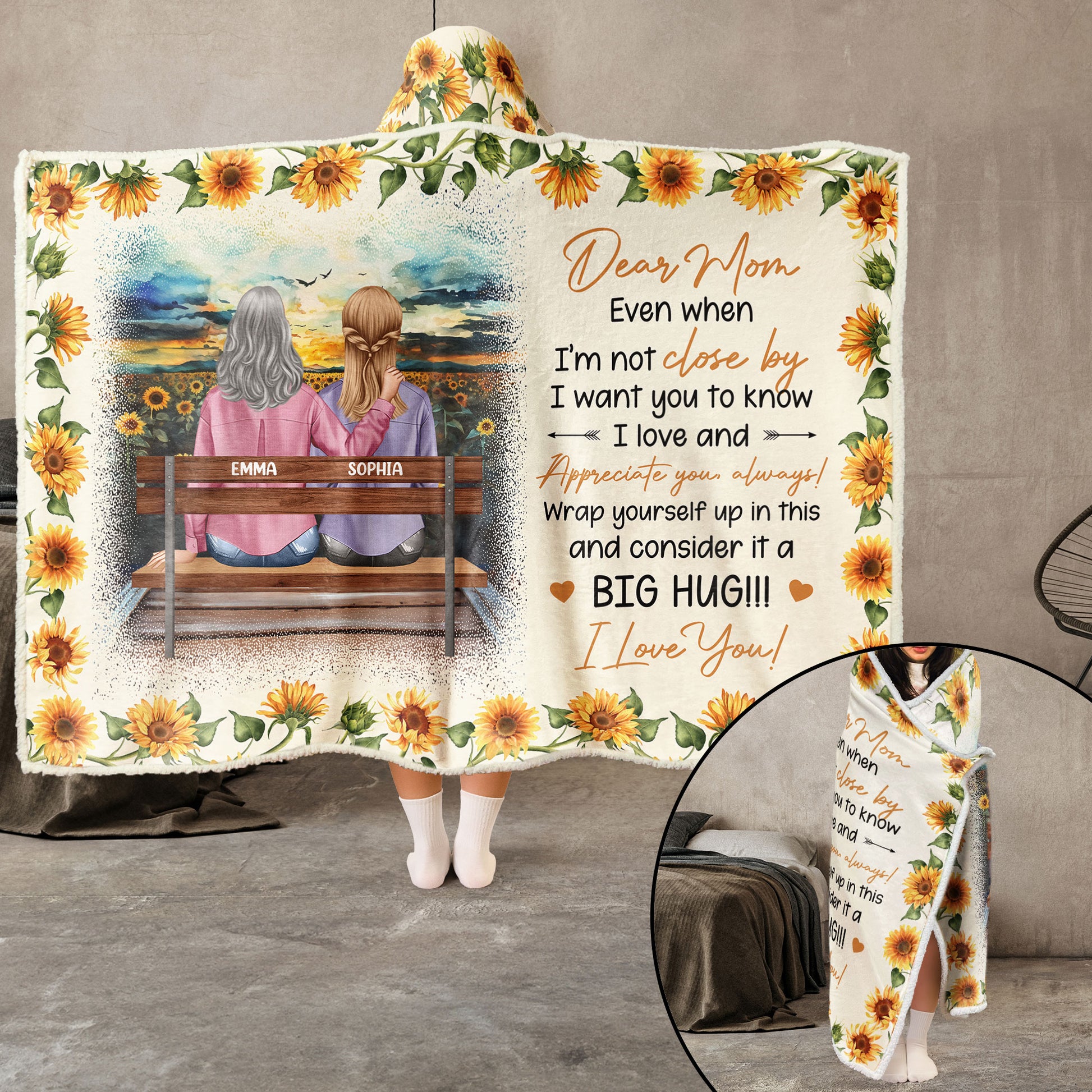 Dear Mom, Think of This as a Big Hug – Personalized Wearable Blanket Hoodie