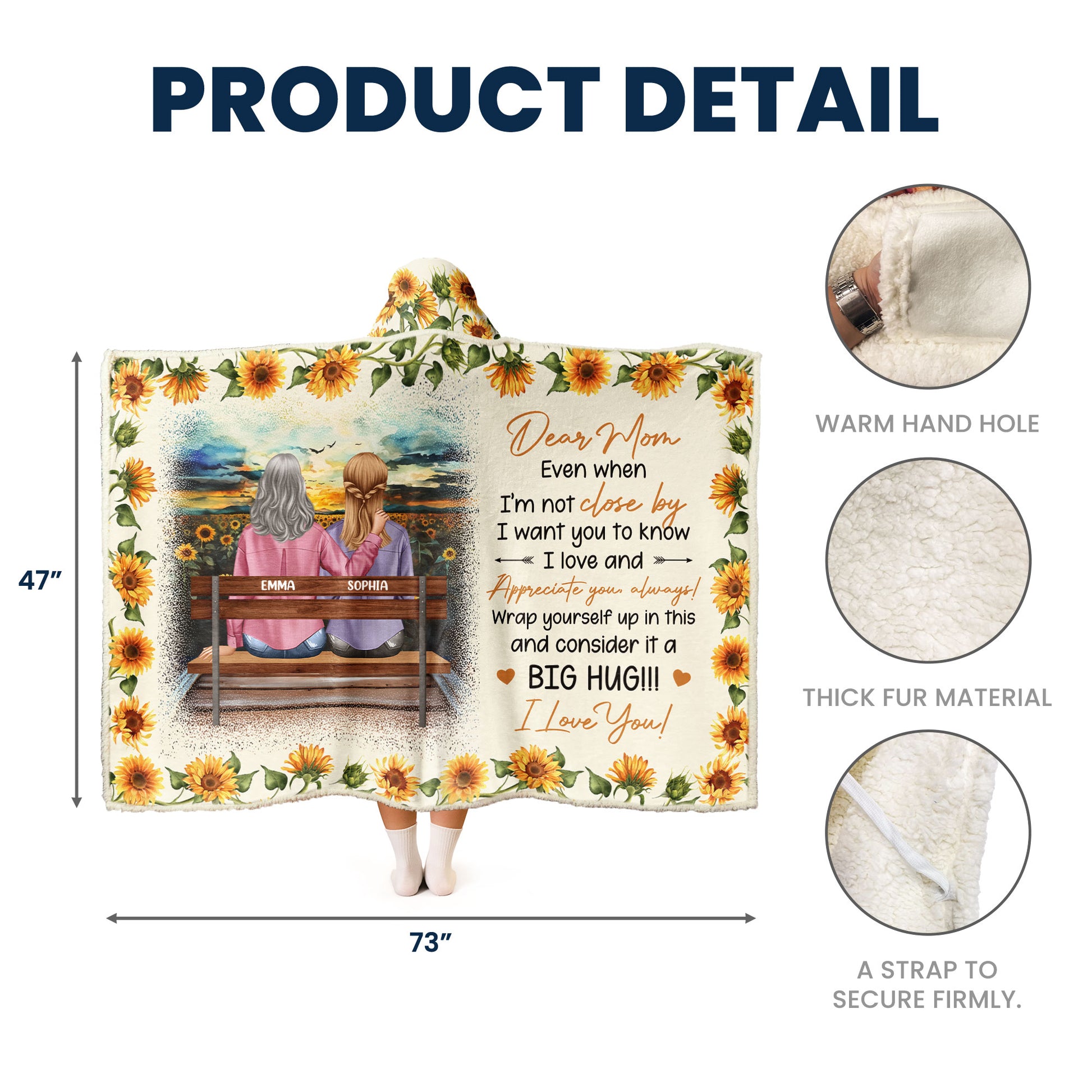 Dear Mom, Think of This as a Big Hug – Personalized Wearable Blanket Hoodie