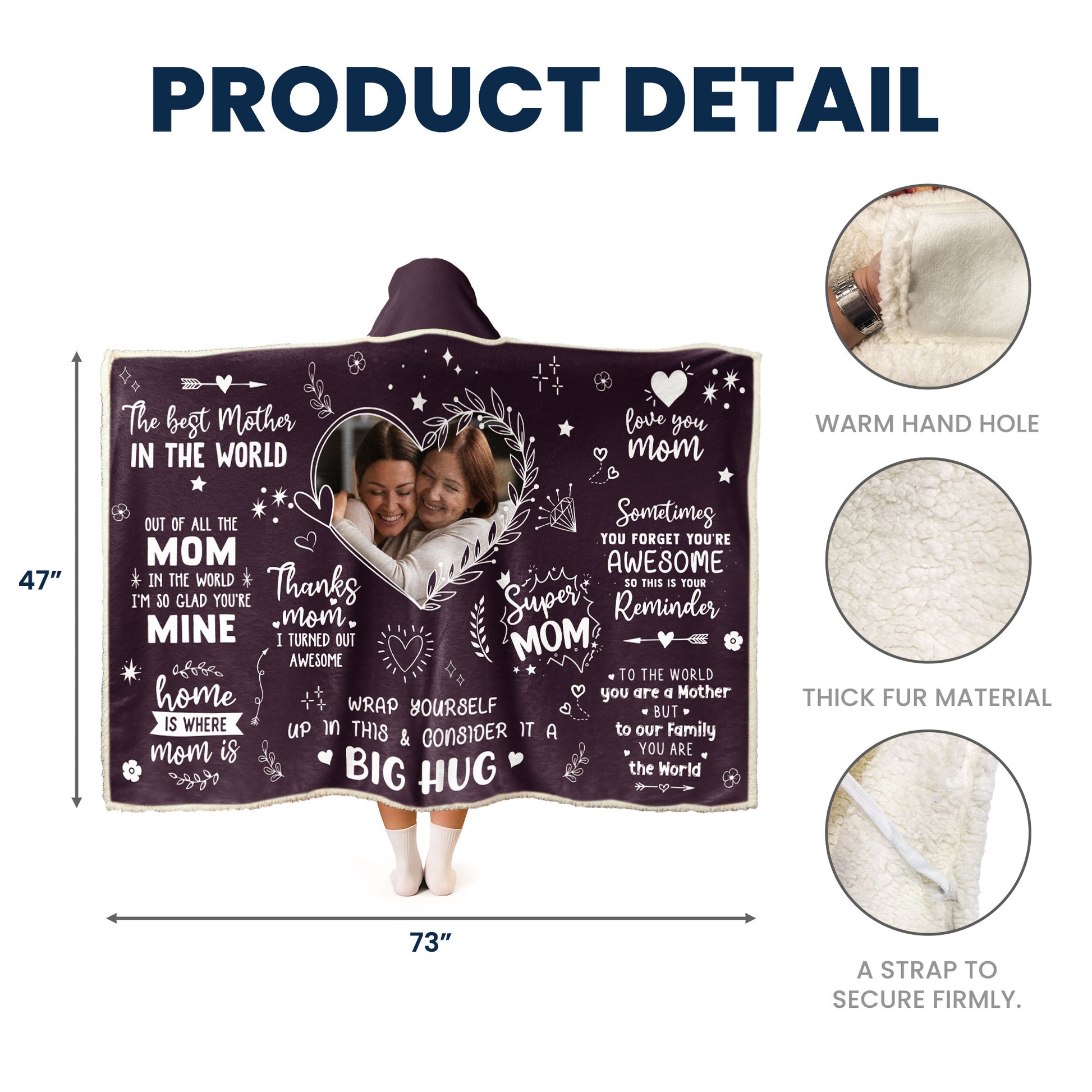 World’s Best Mom Gifts - Personalized Photo Wearable Blanket Hoodie