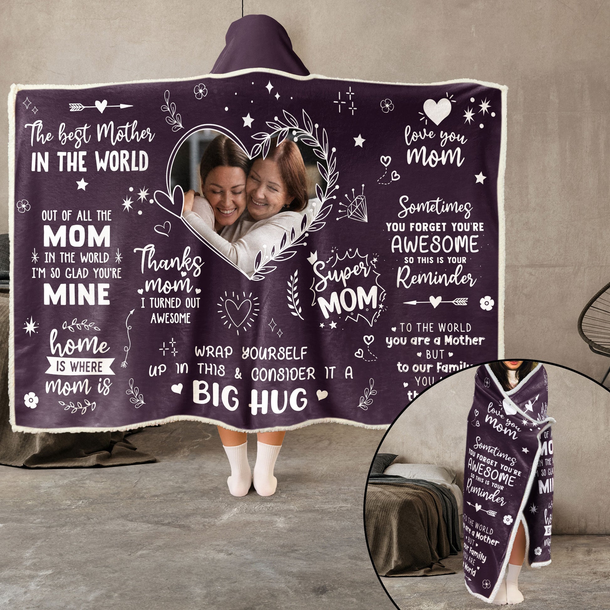 World’s Best Mom Gifts - Personalized Photo Wearable Blanket Hoodie