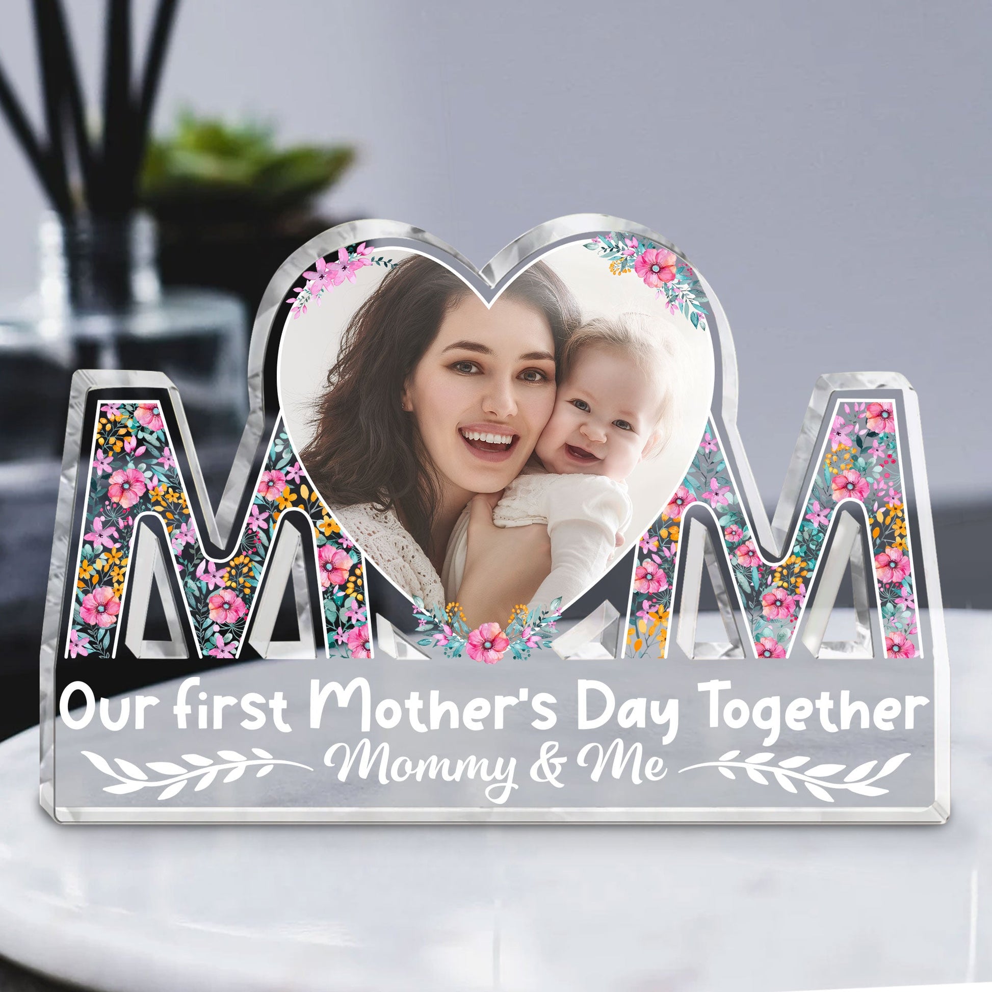 First Mother’s Day Together - Personalized Mom Shaped Acrylic Photo Plaque
