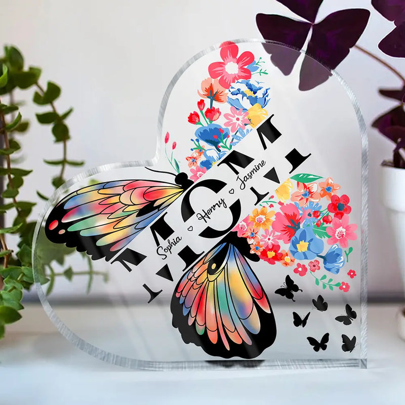 Mom, Forever Loved - Personalized Heart-Shaped Acrylic Plaque