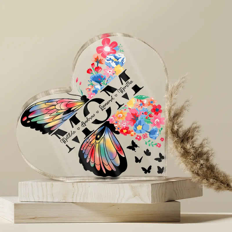 Mom, Forever Loved - Personalized Heart-Shaped Acrylic Plaque