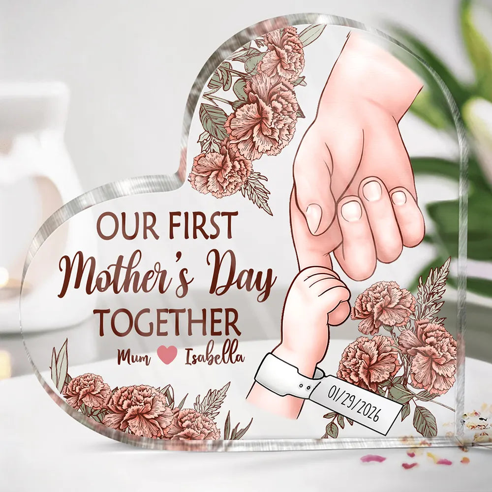 New Mom Birth Flower – Personalized Heart-Shaped Acrylic Plaque