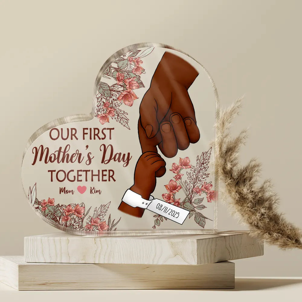 New Mom Birth Flower – Personalized Heart-Shaped Acrylic Plaque