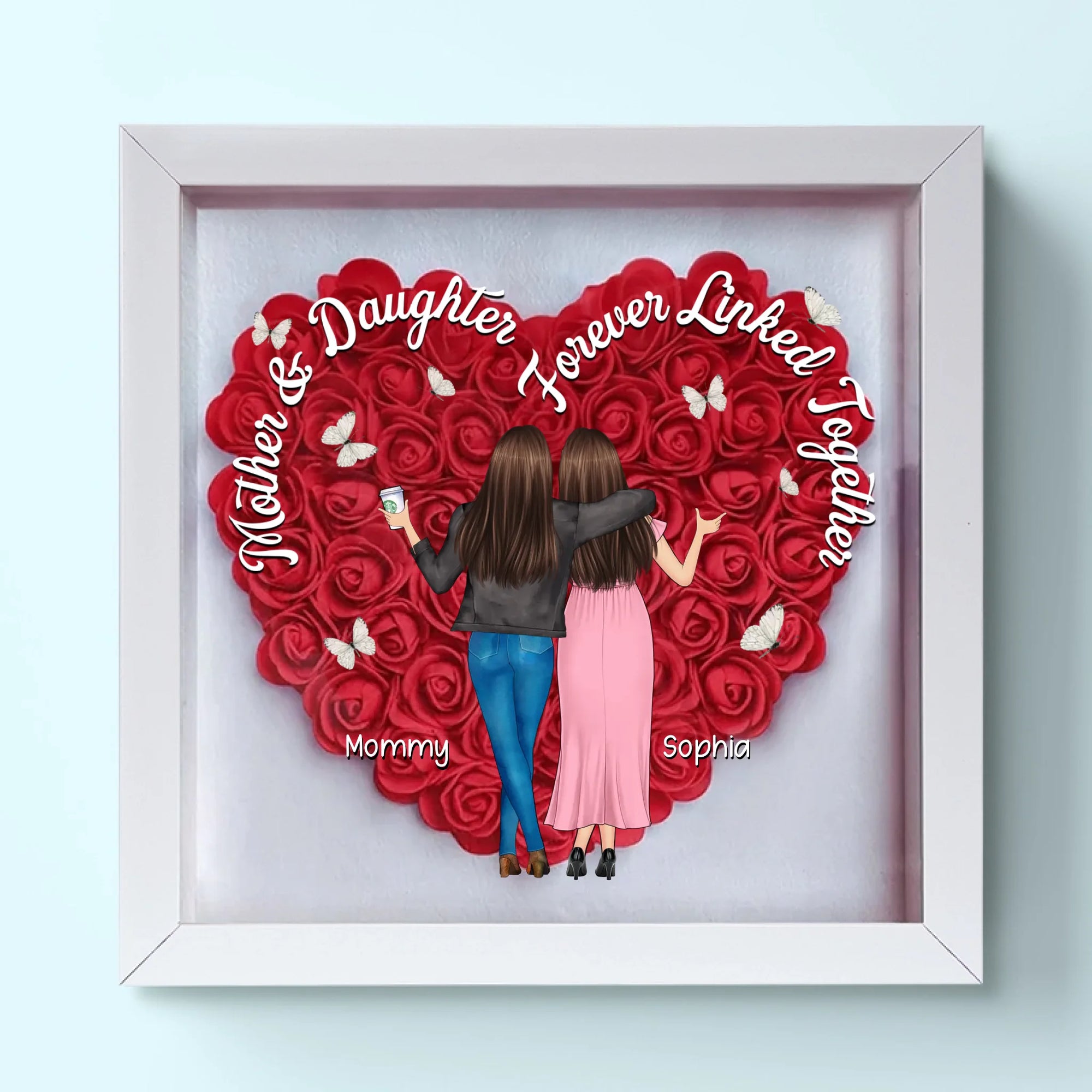 Mother Daughters Linked Together - Personalized Flower Shadow Box With LED Light