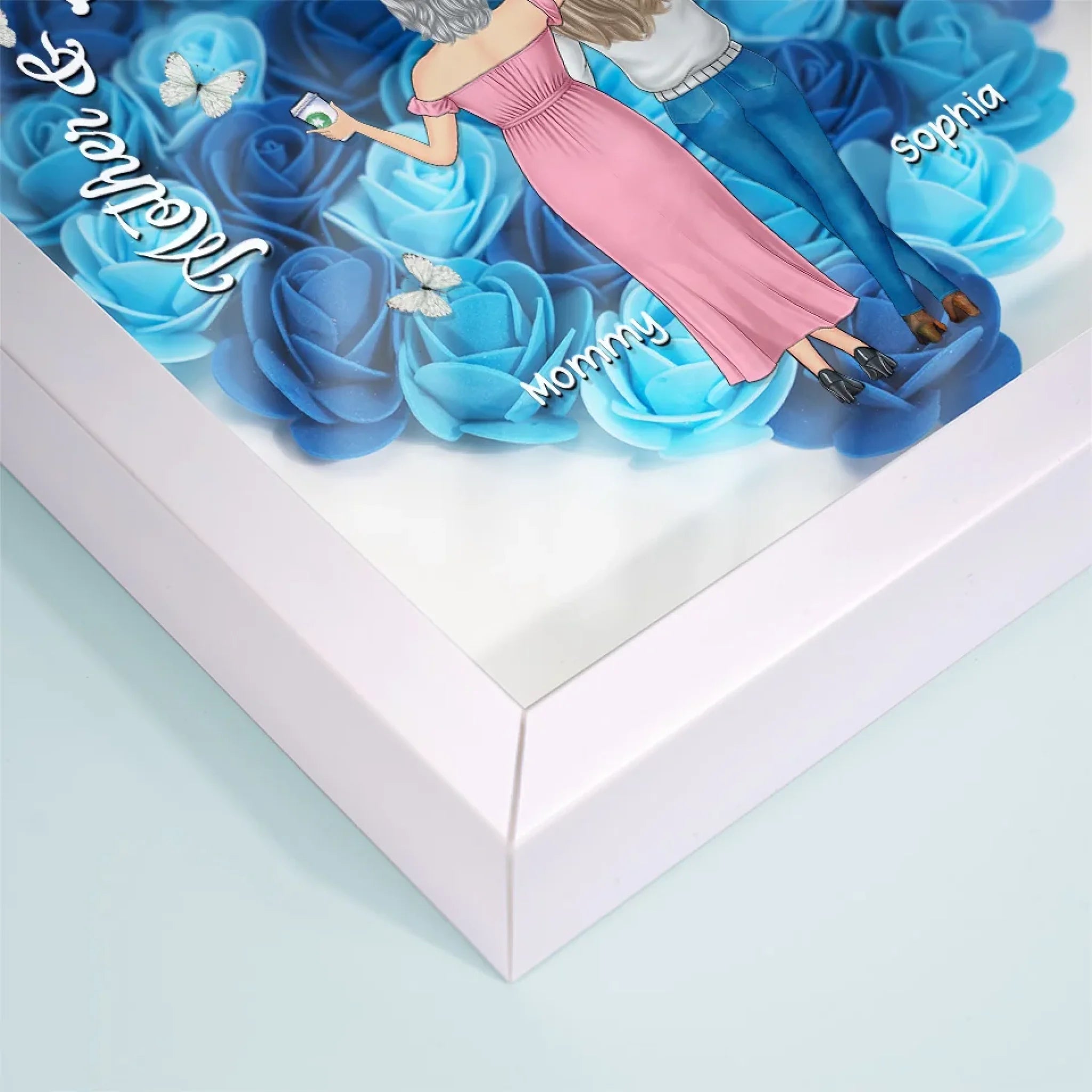 Mother Daughters Linked Together - Personalized Flower Shadow Box With LED Light