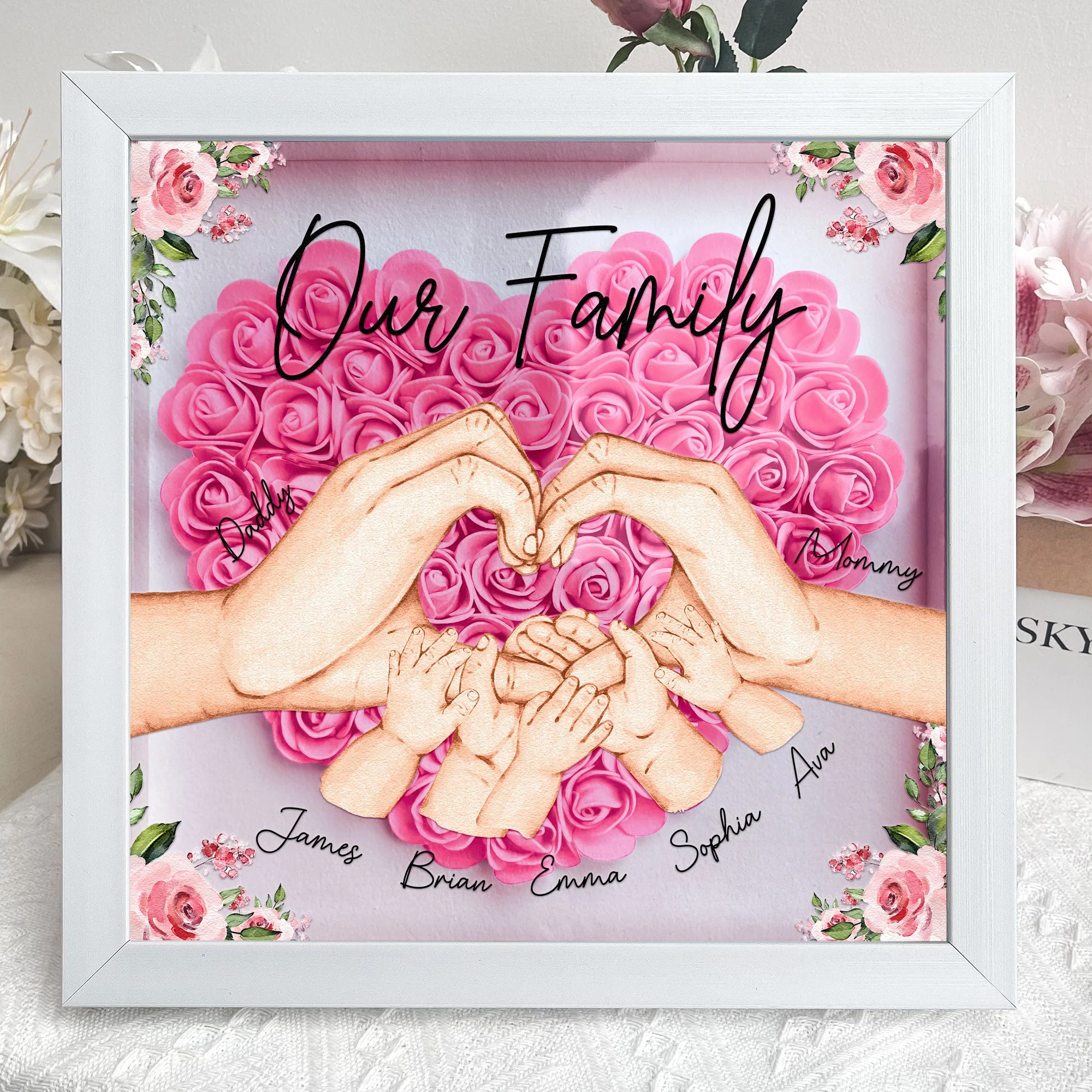 Our Family Hands: Custom Floral Shadow Box