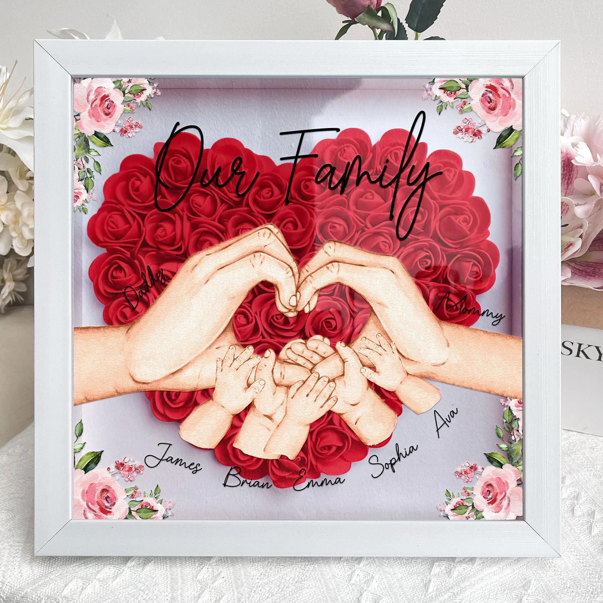 Our Family Hands: Custom Floral Shadow Box
