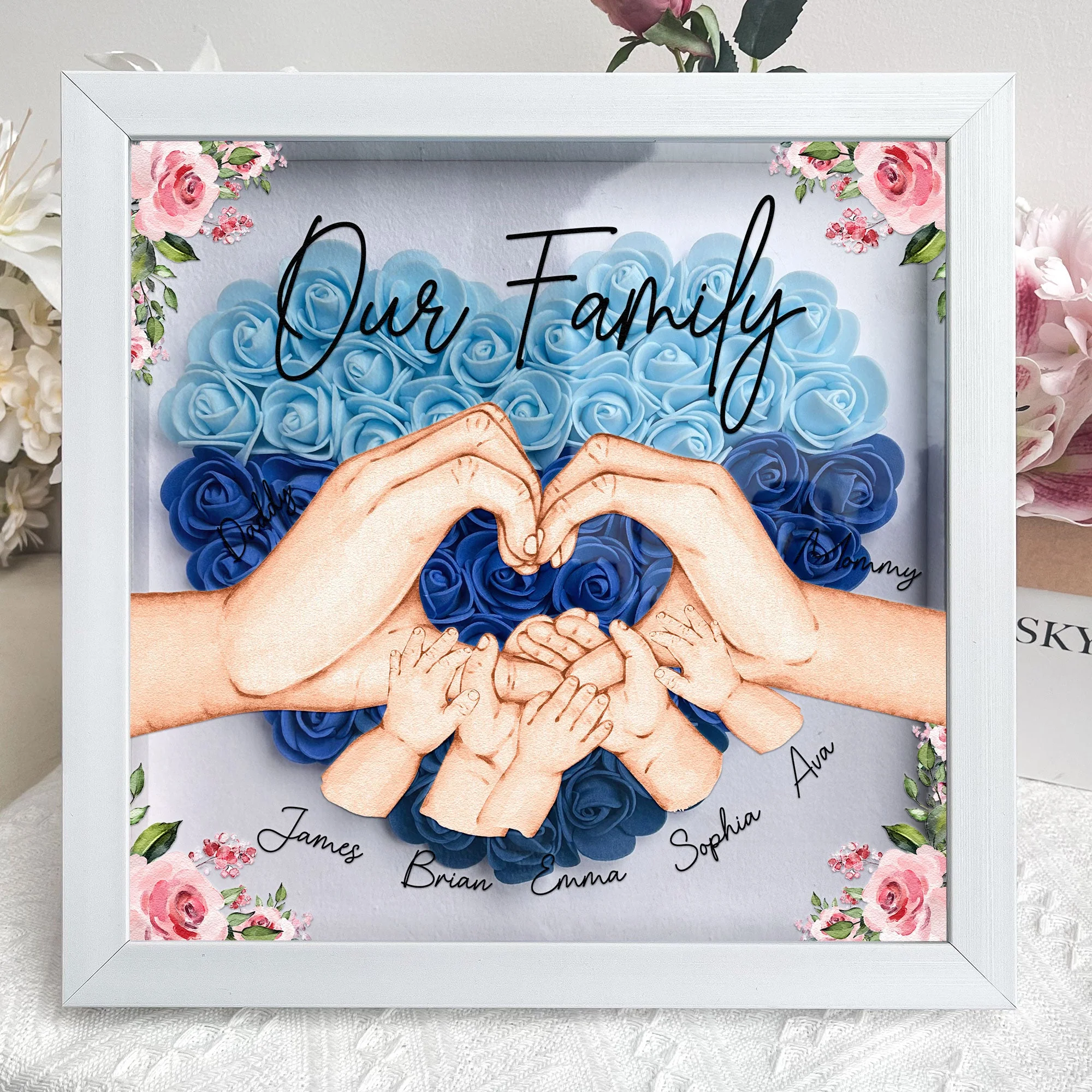 Our Family Hands: Custom Floral Shadow Box