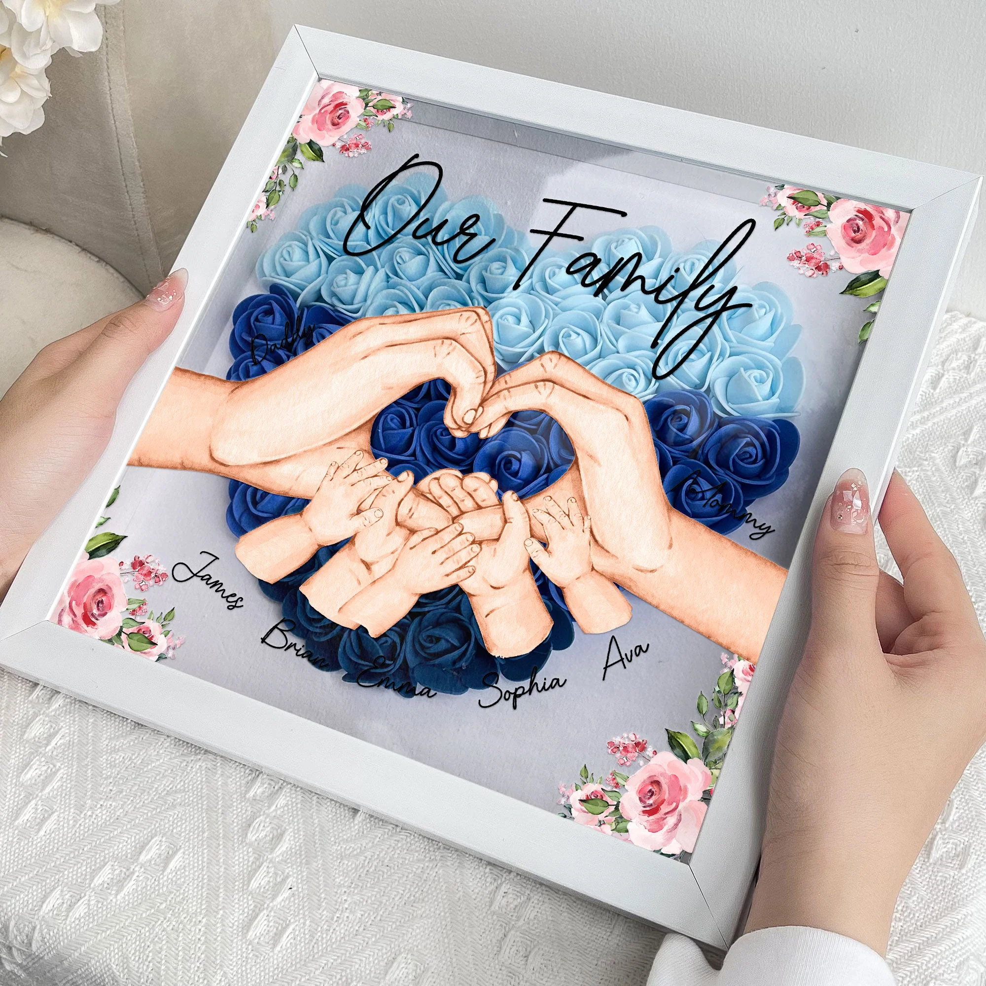 Our Family Hands: Custom Floral Shadow Box