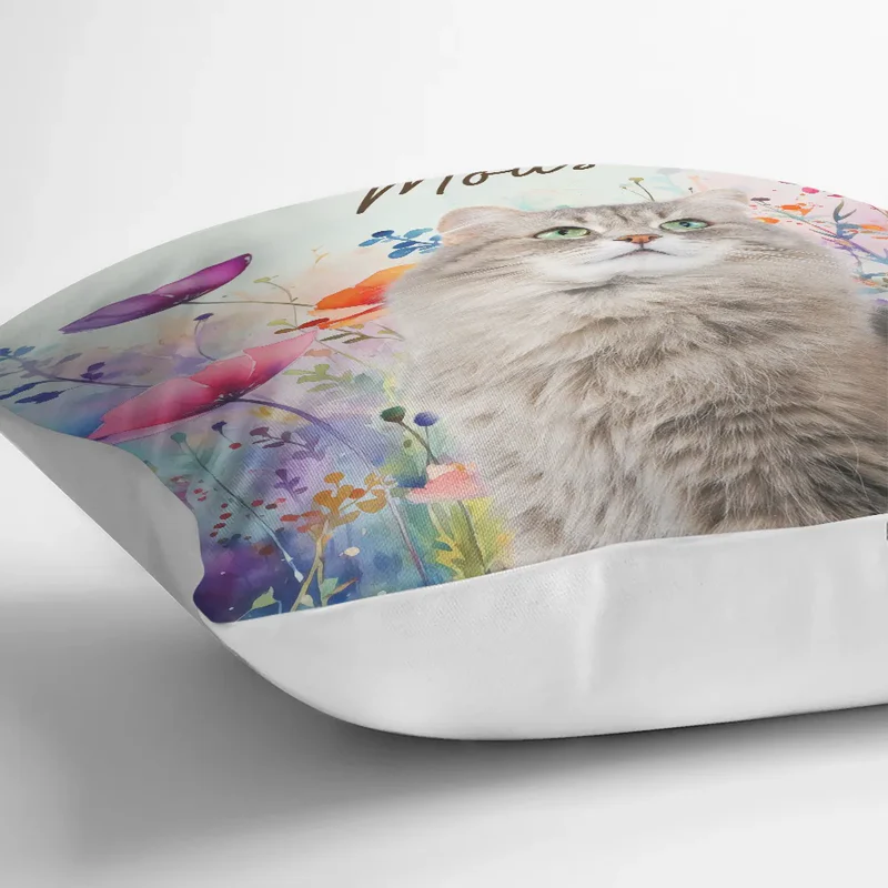 Custom Photo Watercolor Dog & Cat with Wildflowers – Personalized Pillow