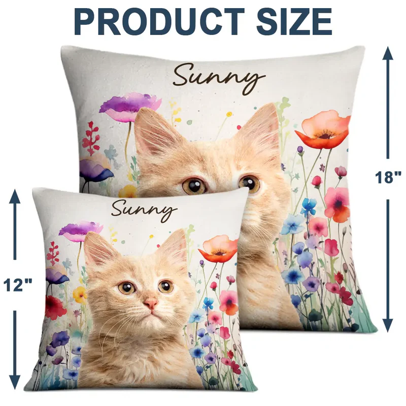 Custom Photo Watercolor Dog & Cat with Wildflowers – Personalized Pillow