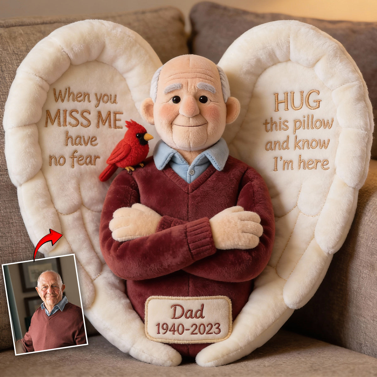 Custom Memorial Pillow – When You Miss Me – Personalized Photo Faux Fur Shaped Throw Pillow