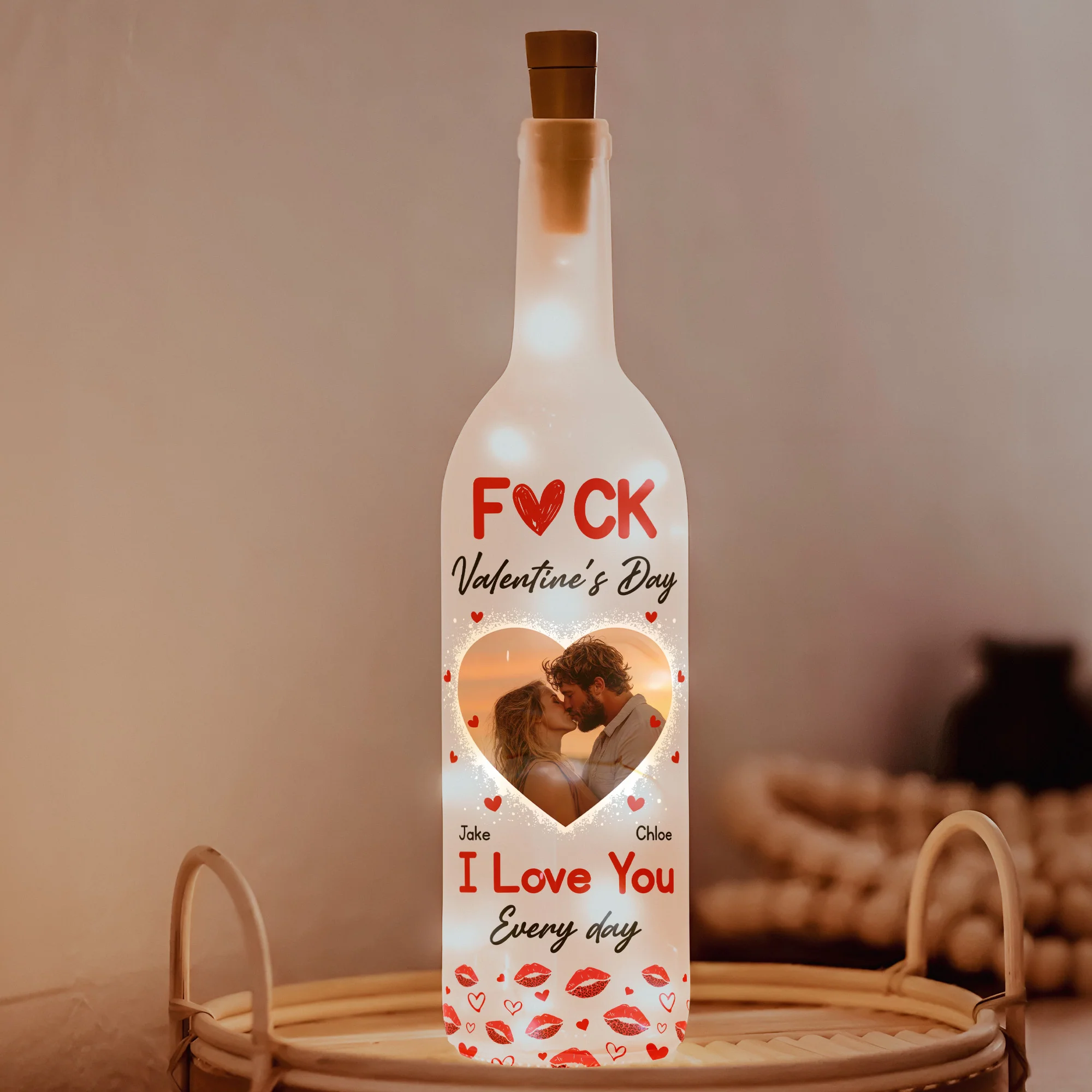 “I Love You Every Day” Bottle Lamp – Customized Photo Light for F Valentine’s Day