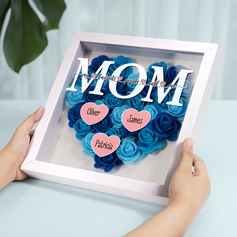 Mom Life Defined - Custom Name Flower Shadow Box | Personalized Mother's Day Décor for Mom, Grandma, or Bonus Mom | Modern Family Gift