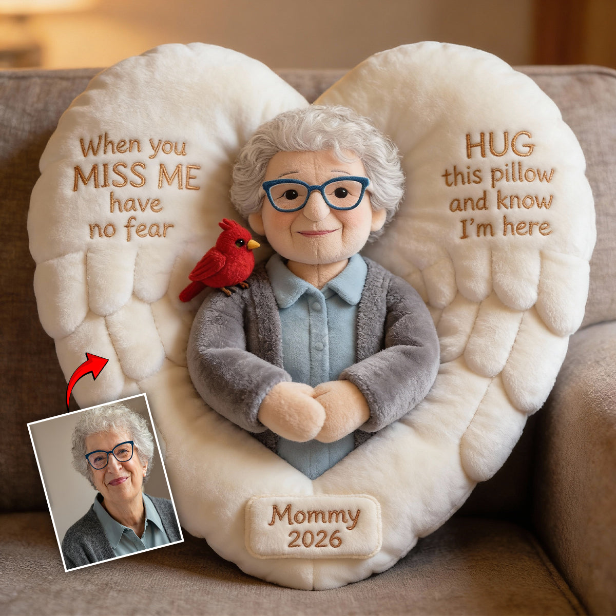 Custom Memorial Pillow – When You Miss Me – Personalized Photo Faux Fur Shaped Throw Pillow