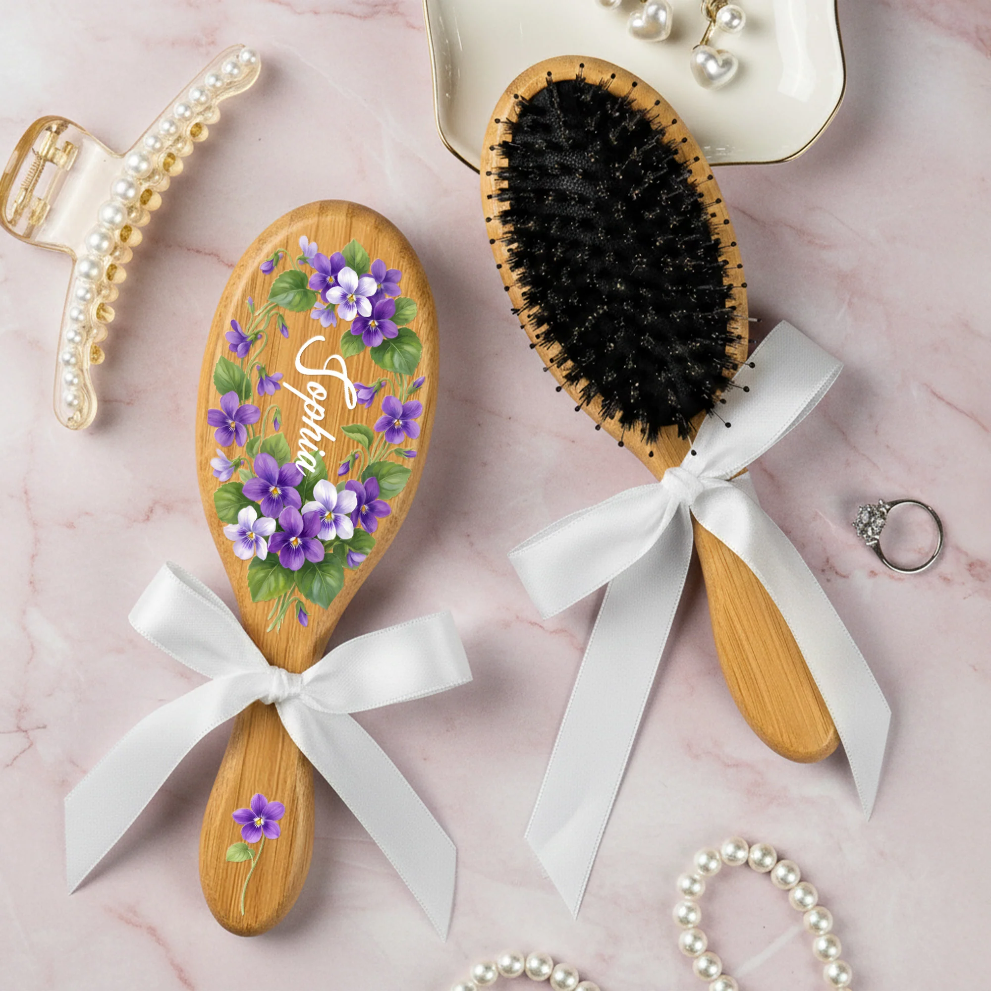 Custom Birth Flower Hair Brush: For Mom, Grandma, Daughter & Sister
