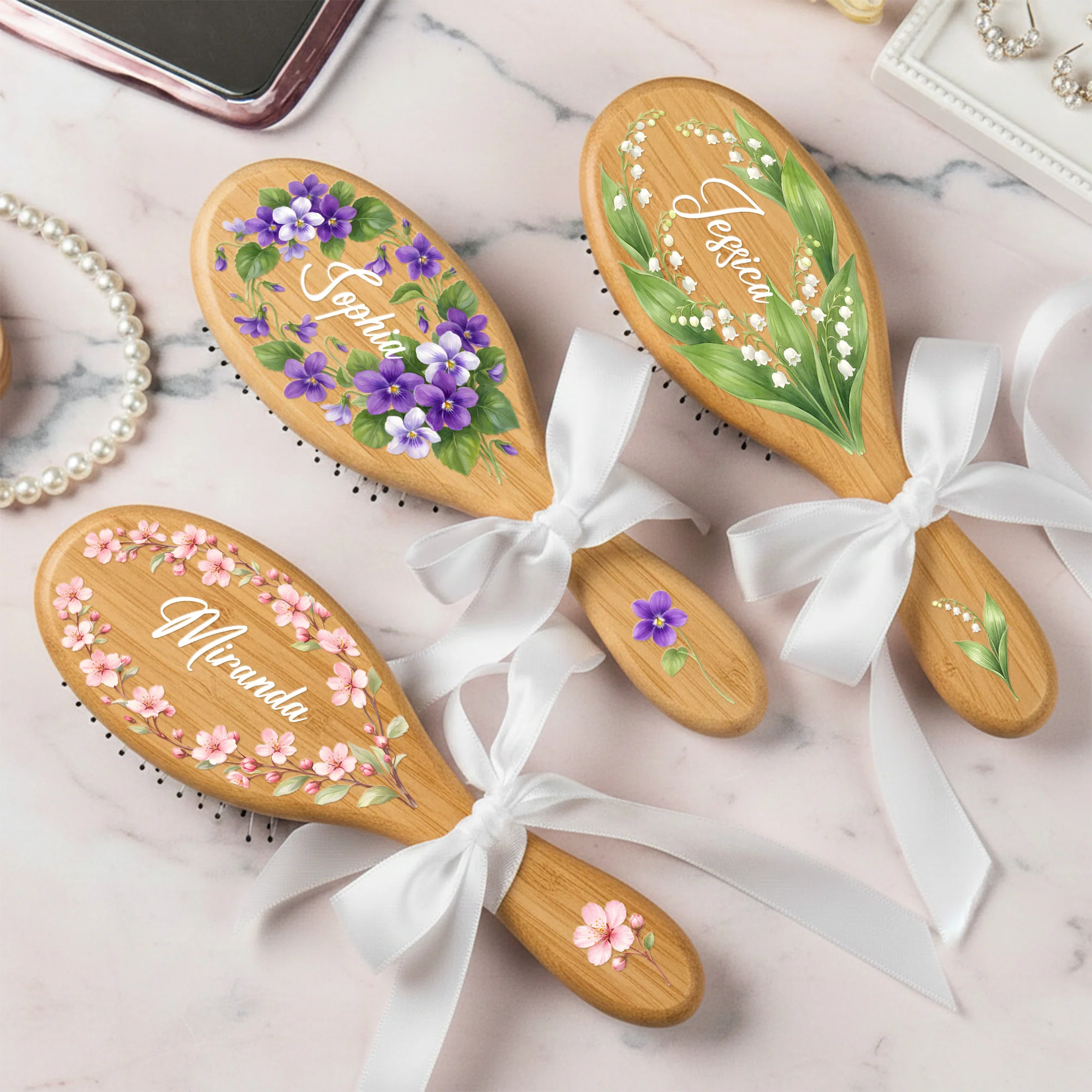 Custom Birth Flower Hair Brush: For Mom, Grandma, Daughter & Sister