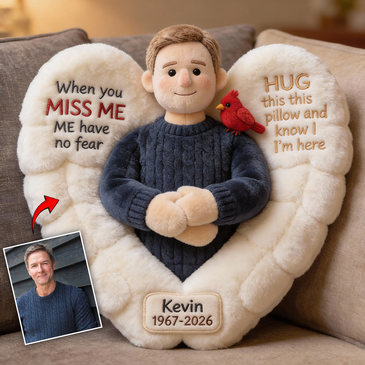 Custom Memorial Pillow – When You Miss Me – Personalized Photo Faux Fur Shaped Throw Pillow
