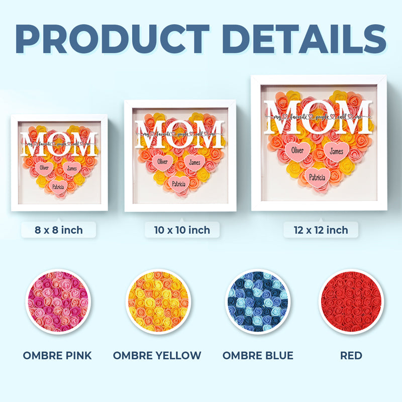 Mom Life Defined - Custom Name Flower Shadow Box | Personalized Mother's Day Décor for Mom, Grandma, or Bonus Mom | Modern Family Gift