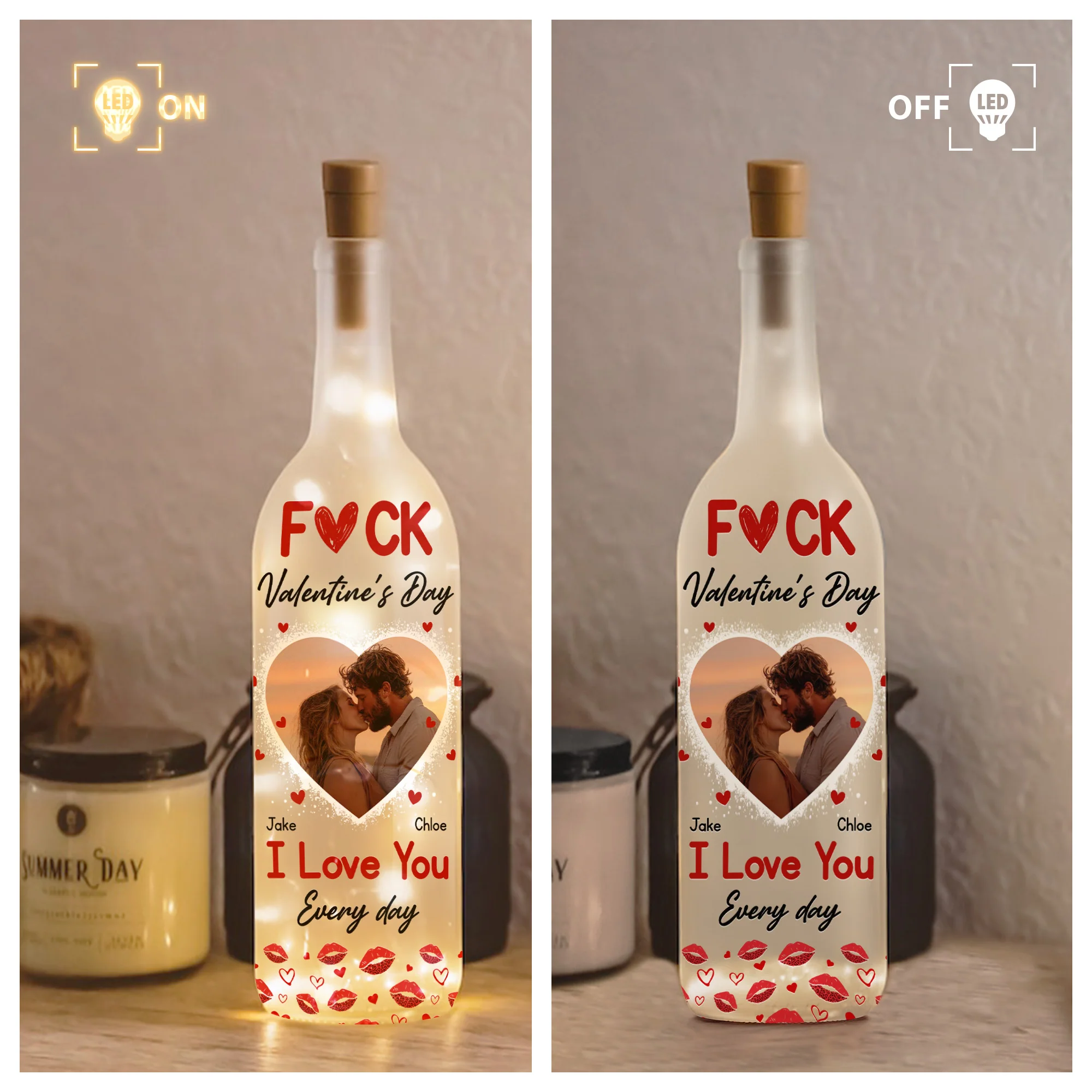 “I Love You Every Day” Bottle Lamp – Customized Photo Light for F Valentine’s Day