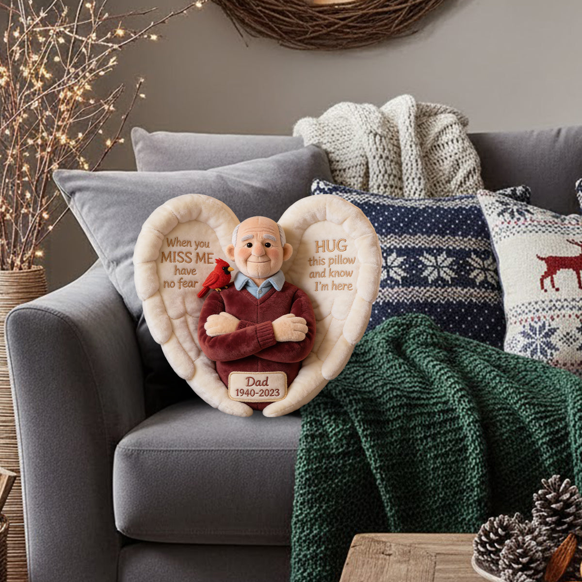 Custom Memorial Pillow – When You Miss Me – Personalized Photo Faux Fur Shaped Throw Pillow