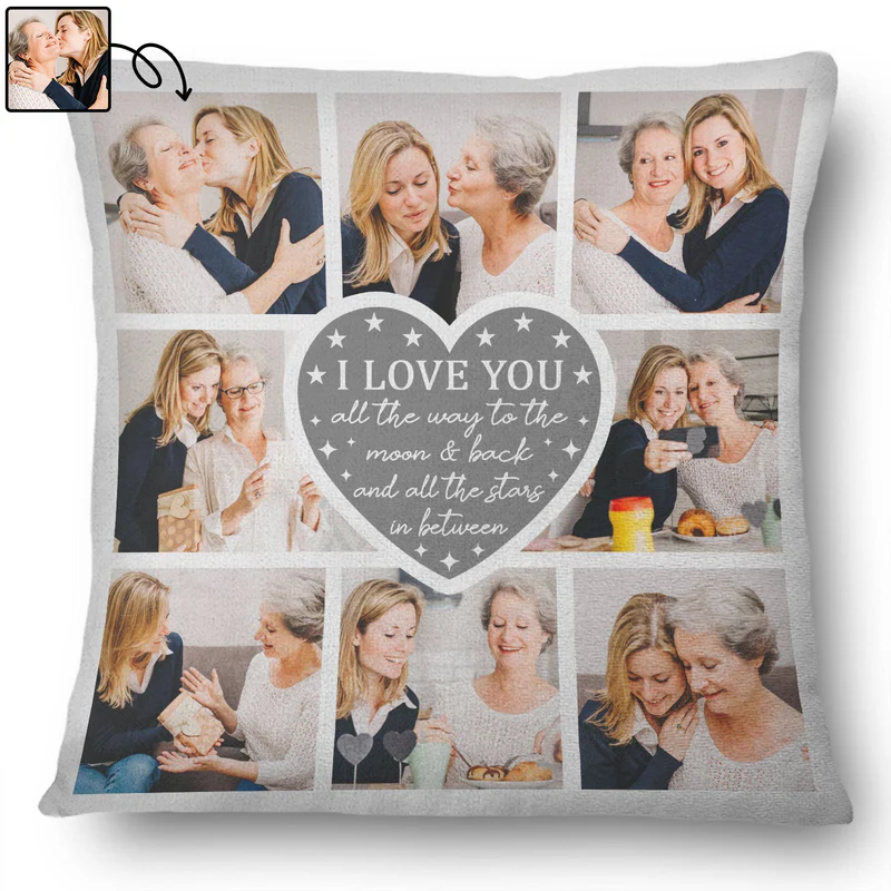 Custom Photo “I Love You All the Way to the Moon” – Personalized Pillow Gift for Family, Friends & Pet Lovers