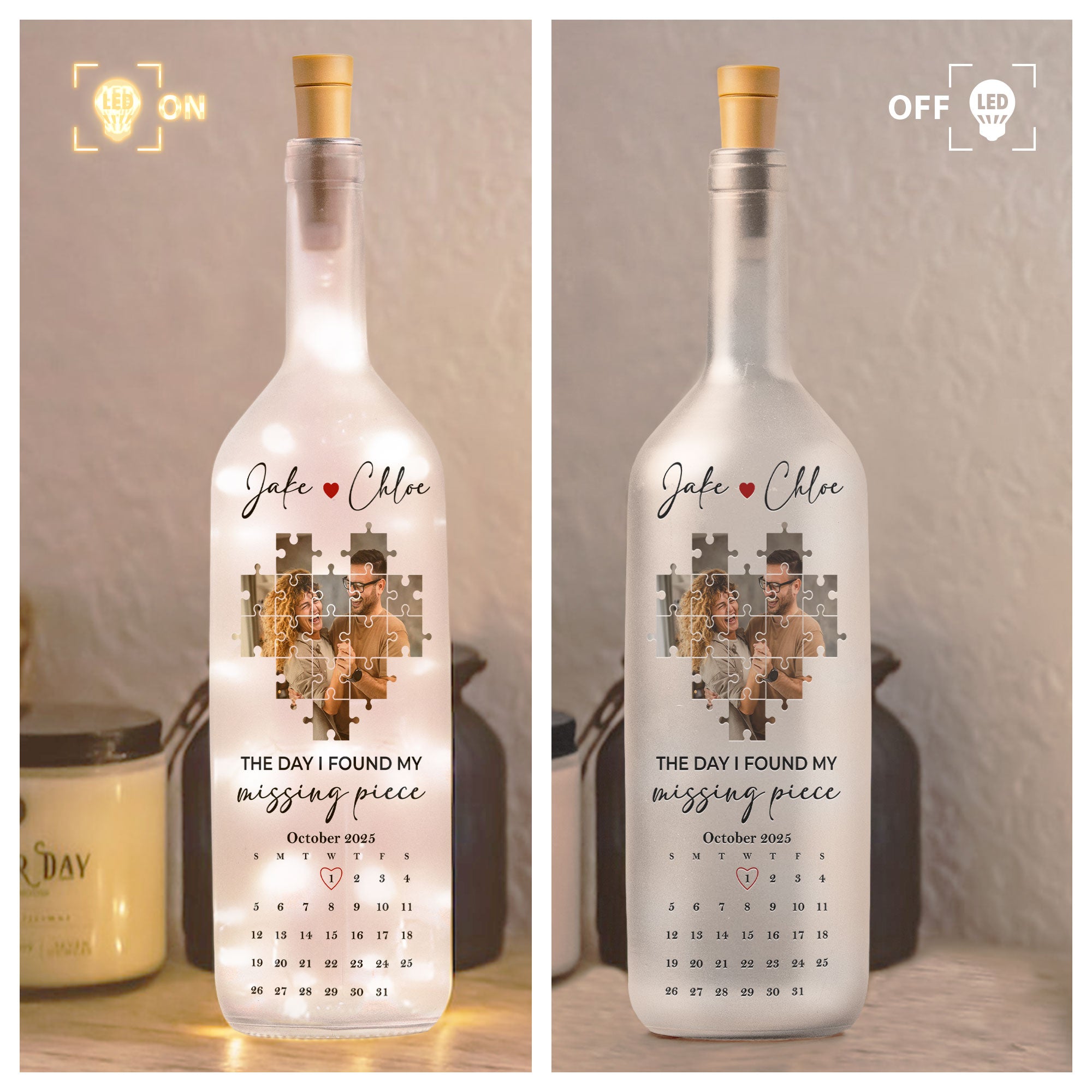 Romantic Gift for Couples: Personalized Photo Bottle Lamp Commemorating Our Journey