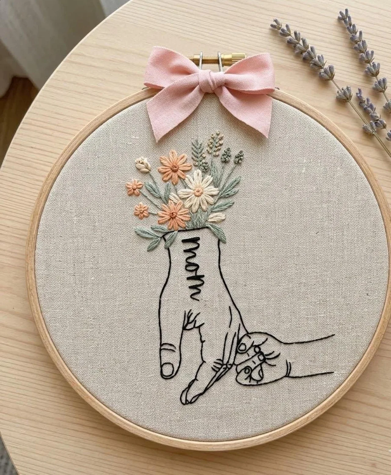 Mama Embroidery Hoop, Floral Mama Embroidery, Family Embroidery, Linen Hand Embroidery Hoop Art, Mother Gift, Nursery Wall Decor
