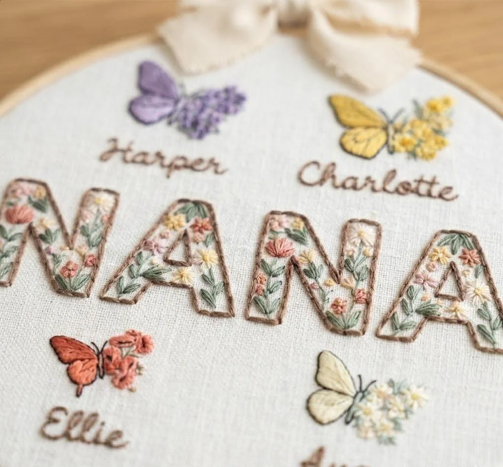 Mama Embroidery Hoop, Floral Mama Embroidery, Family Embroidery, Linen Hand Embroidery Hoop Art, Mother Gift, Nursery Wall Decor