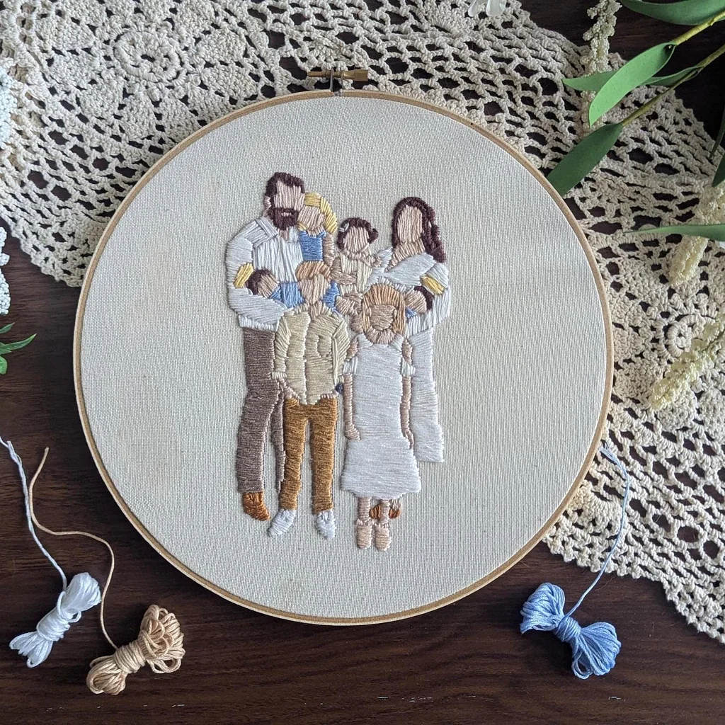 Custom Embroidered Portrait | Family Portrait | Friends Portrait | Anniversary Gift