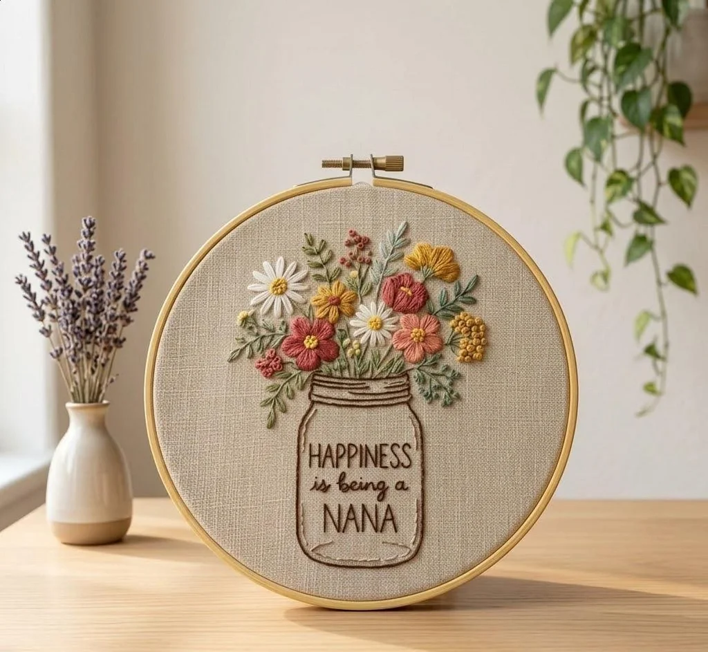 Mama Embroidery Hoop, Floral Mama Embroidery, Family Embroidery, Linen Hand Embroidery Hoop Art, Mother Gift, Nursery Wall Decor