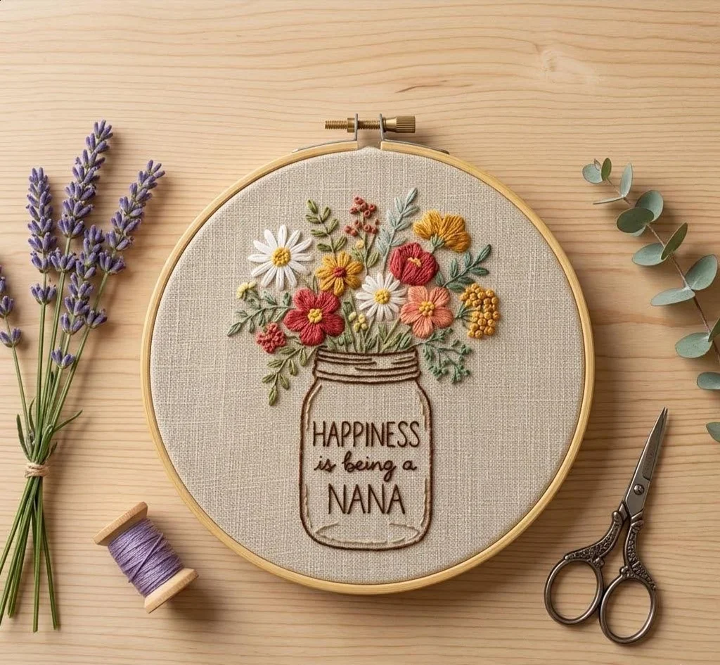 Mama Embroidery Hoop, Floral Mama Embroidery, Family Embroidery, Linen Hand Embroidery Hoop Art, Mother Gift, Nursery Wall Decor