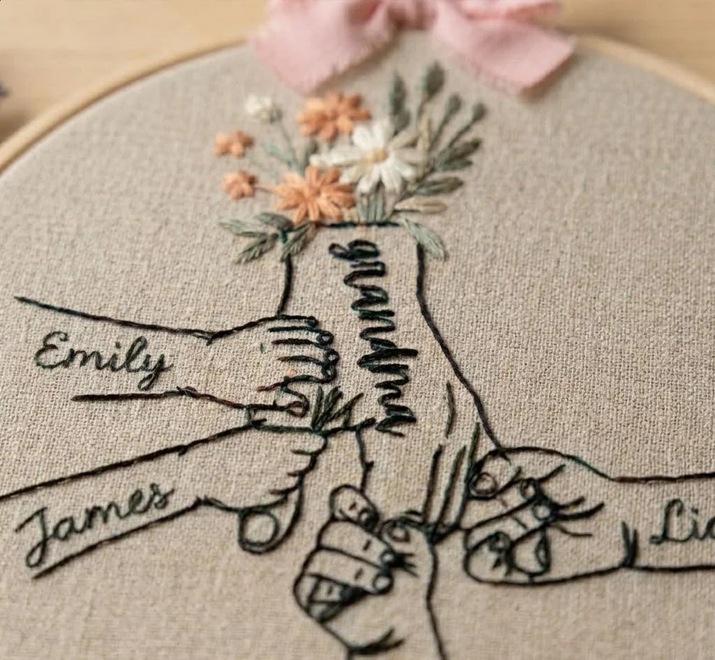 Mama Embroidery Hoop, Floral Mama Embroidery, Family Embroidery, Linen Hand Embroidery Hoop Art, Mother Gift, Nursery Wall Decor