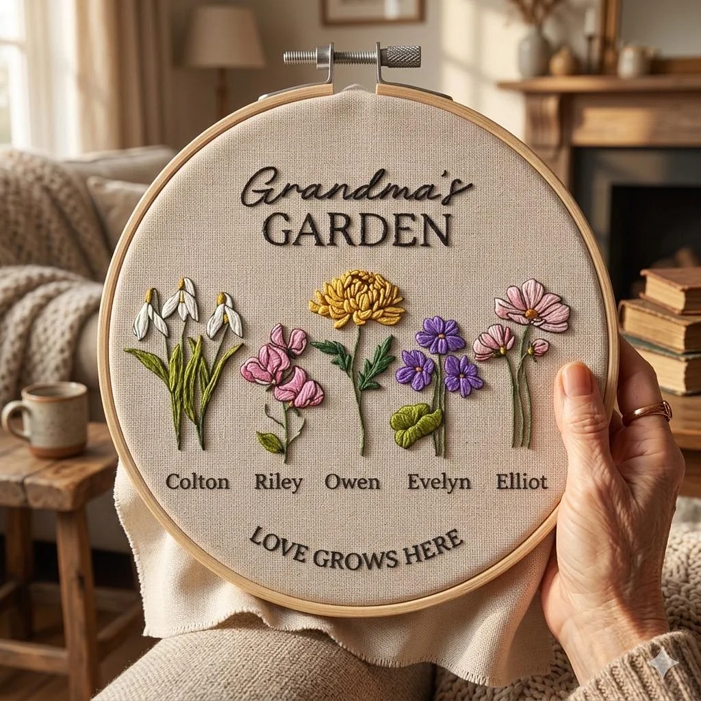 Family Birth Flower Embroidery Hoop, Gift for Families 2026, Family Hoop Ornament, Nana's Garden Ornament, Gift for Mom, Grandma