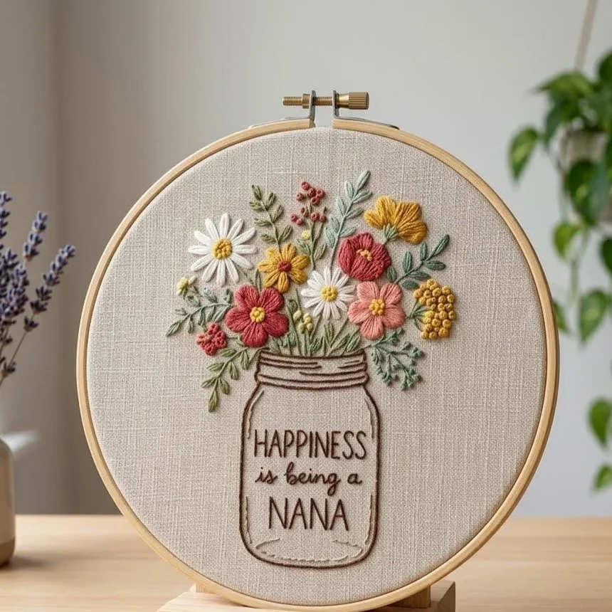 Mama Embroidery Hoop, Floral Mama Embroidery, Family Embroidery, Linen Hand Embroidery Hoop Art, Mother Gift, Nursery Wall Decor