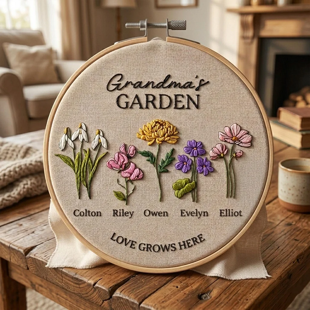 Family Birth Flower Embroidery Hoop, Gift for Families 2026, Family Hoop Ornament, Nana's Garden Ornament, Gift for Mom, Grandma