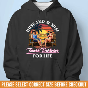 Custom Unisex T-shirt, Premium T-shirt, Hoodie – Personalized Anniversary and Wedding Gifts for Husband and Wife, Him and Her – Travel Partners for Life.