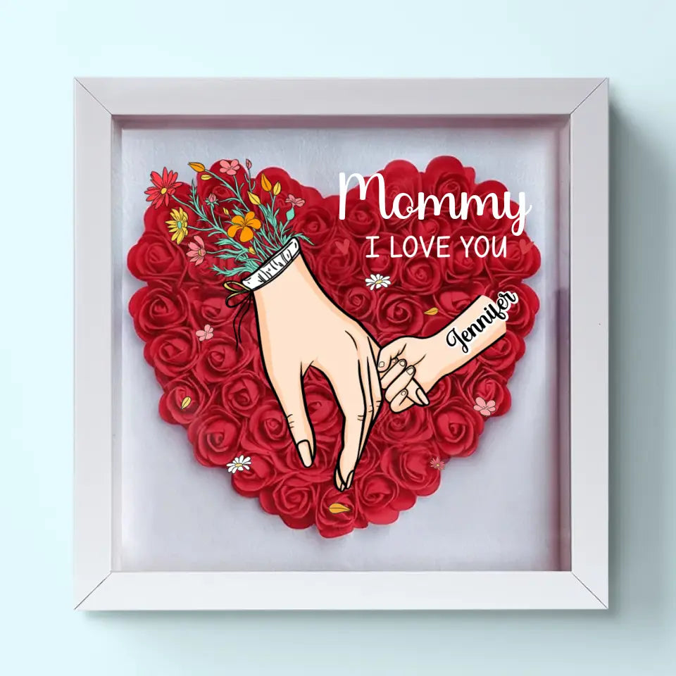 "Grandma, We Love You" – Personalized Flower Shadow Box A Heartfelt Family Keepsake – Perfect Mother's Day Gift for Mom & Grandma