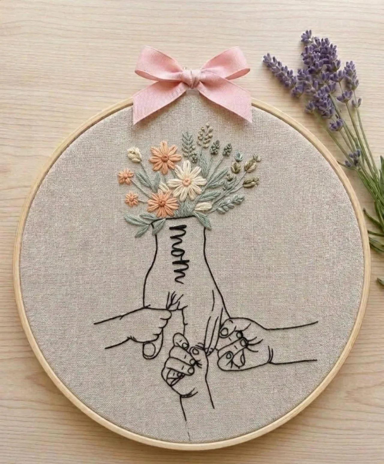 Mama Embroidery Hoop, Floral Mama Embroidery, Family Embroidery, Linen Hand Embroidery Hoop Art, Mother Gift, Nursery Wall Decor