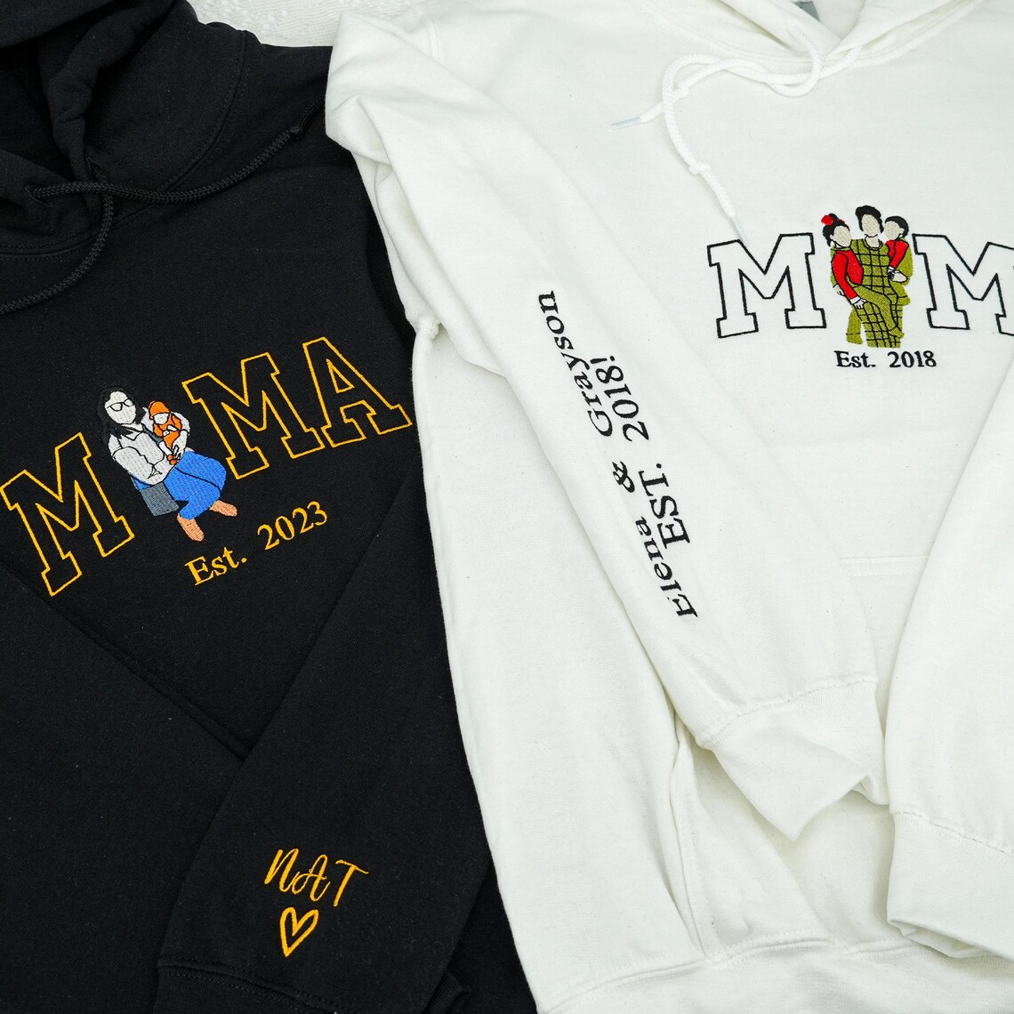 Custom Embroidered Mama Hoodie – Personalized Photo, Perfect Christmas Gift for Mom