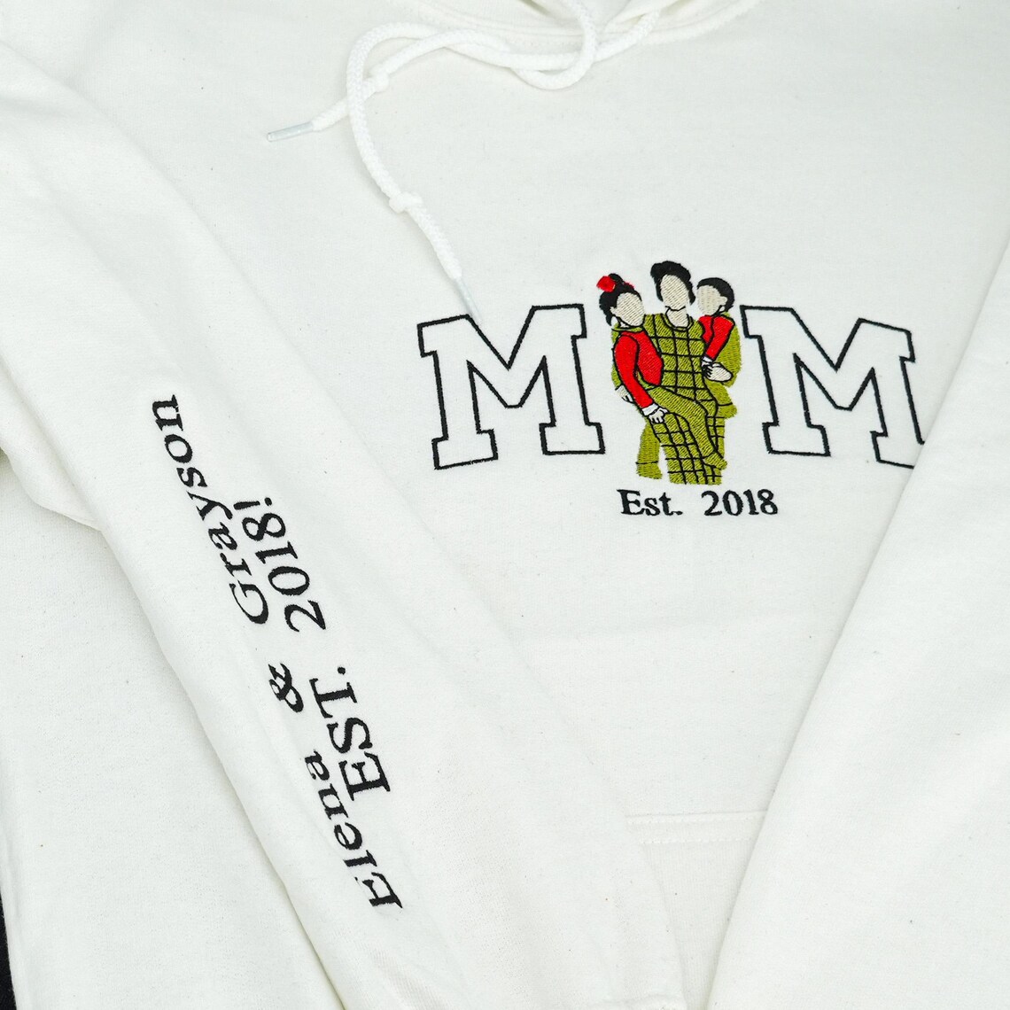 Custom Embroidered Mama Hoodie – Personalized Photo, Perfect Christmas Gift for Mom