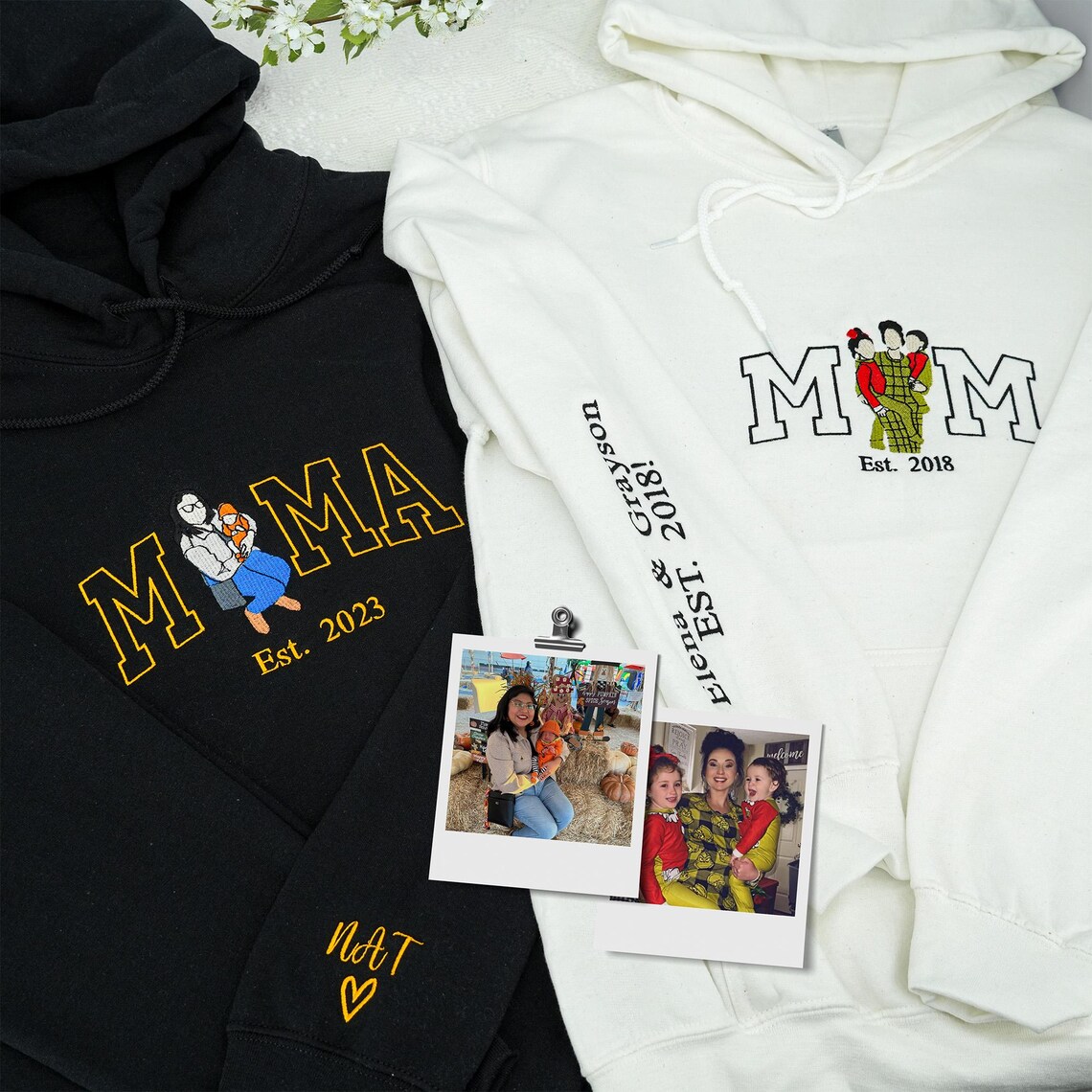 Custom Embroidered Mama Hoodie – Personalized Photo, Perfect Christmas Gift for Mom