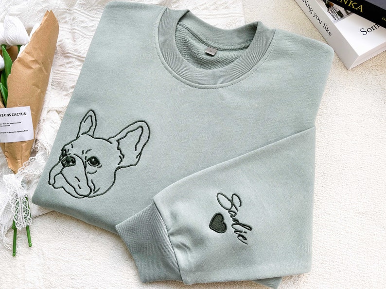 Custom Embroidered Pet Portrait Sweatshirt, Personalized Dog or Cat Photo Gift