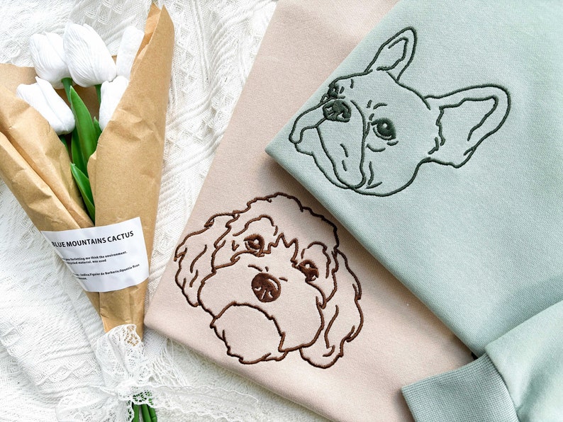 Custom Embroidered Pet Portrait Sweatshirt, Personalized Dog or Cat Photo Gift